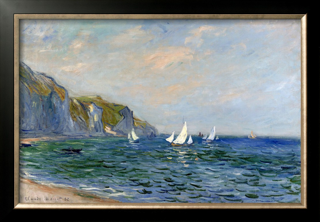 Cliffs And Sailboats At Pourvill-Claude Monet Painting